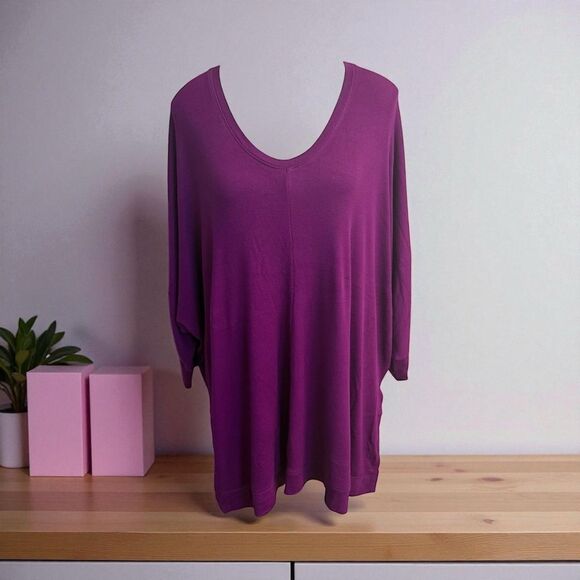 Laurie Felt Heather Purple Ribbed Oversized Relaxed Pullover Top Size Small - Picture 1 of 8